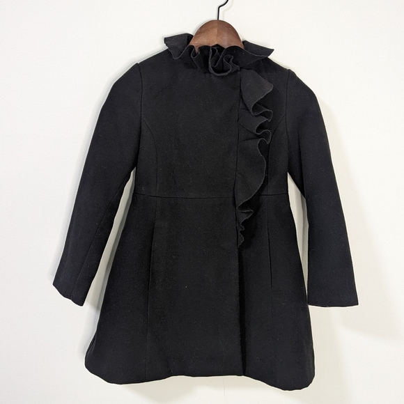 Rothschild Jackets & Coats Rothschild Girls Black Ruffle Pea Coat